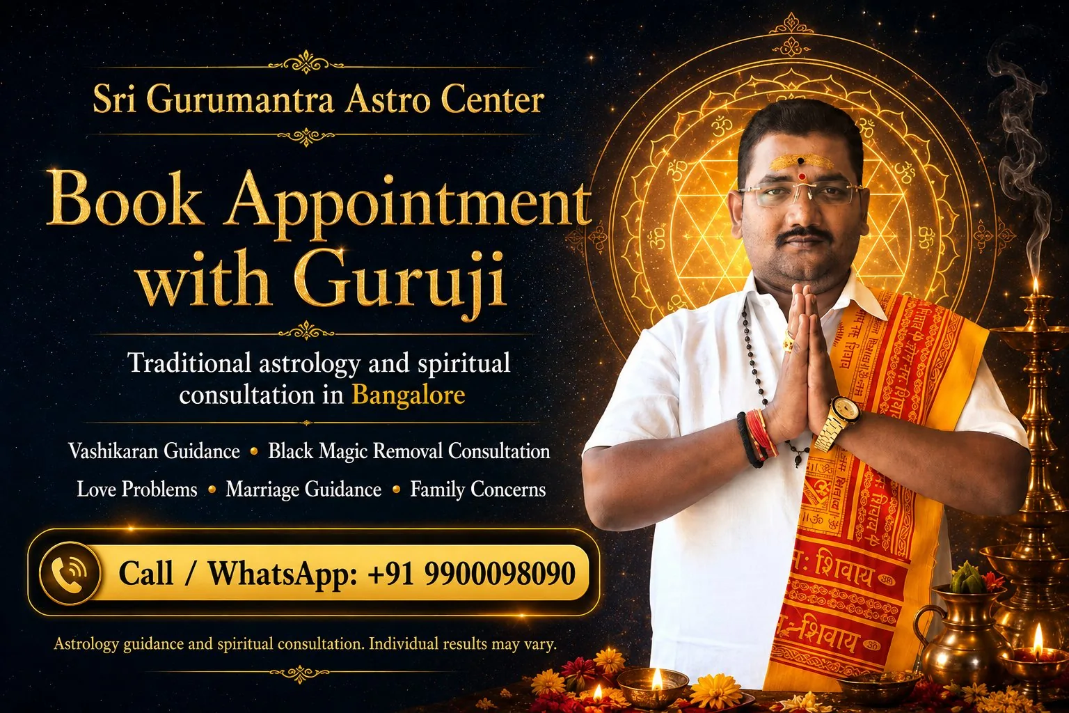 Book appointment with Guruji — traditional astrology and spiritual consultation in Bangalore