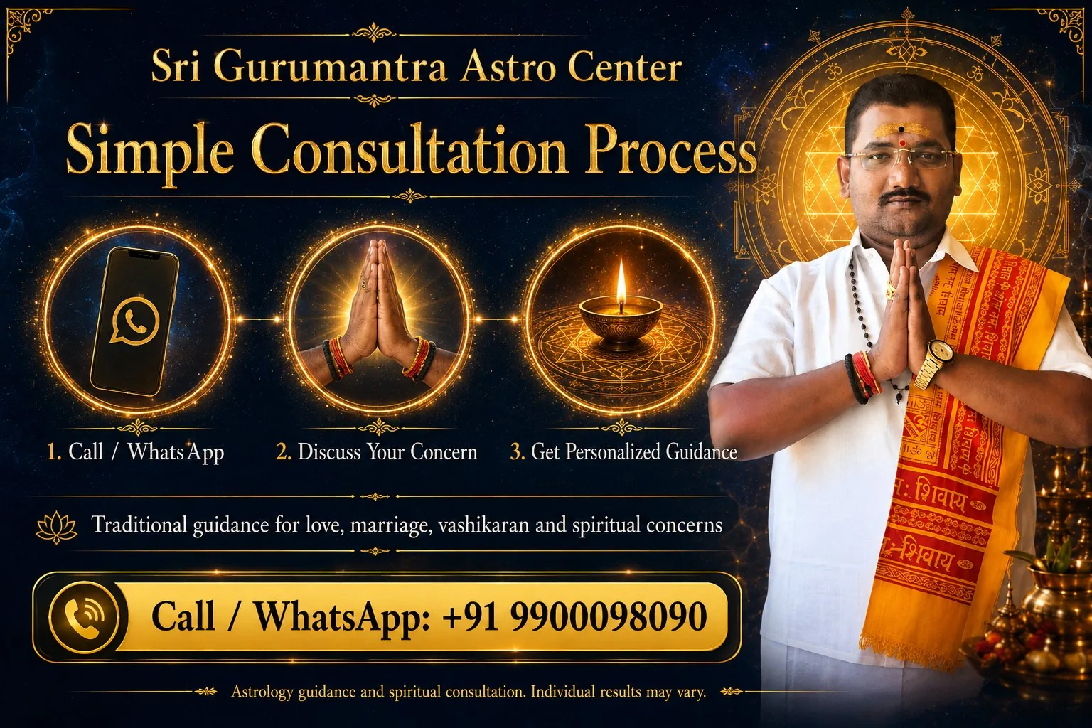 Simple consultation process — call or WhatsApp, discuss your concern, get personalized guidance
